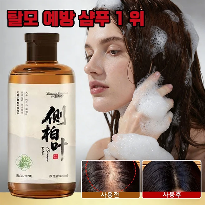탈모 예방 샴푸 1 위 측백엽 인삼 하수오 허브샴푸 모근강화 두피진정 두피 유분 조절 탈모케어 영양 샴푸, 3개, 300ml - 쿠팡