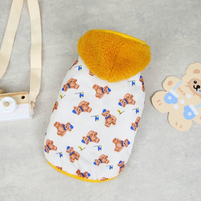 댕그르 옐로 베어 양털 패딩 강아지옷, 옐로우, L, 1개