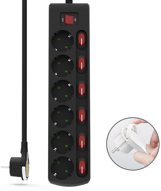 러그박스 3/4/6구 개별 화이트 1.5미터 / 3미터 이지콕 납작 플러그, 3m, 블랙, 1개