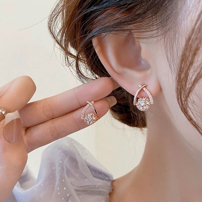 style dr 여성 14K 도금 다이아몬드 귀걸이 데일리 패션 악세사리 5A 지르콘