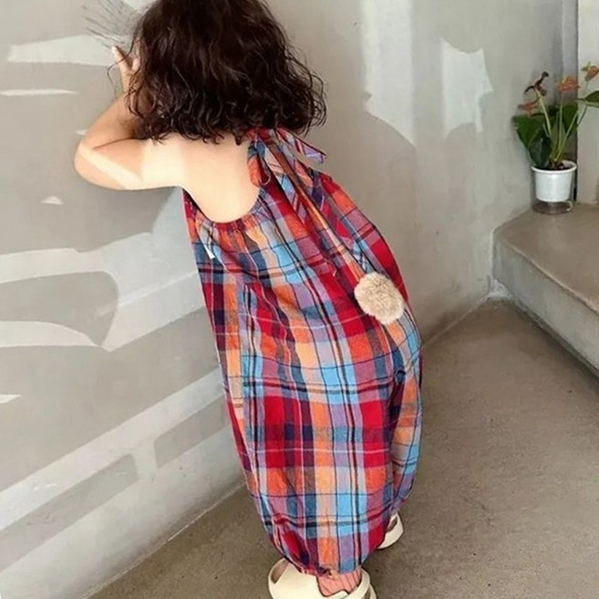 [앙디] O점프수트 체크앤테일 (OC246)_(아동복 유아복 여아용 여름 바지 원피스 바캉스룩 자매룩 오버롤 팬츠 큐티벌룬 캐쥬얼 데일리)