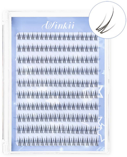 Winkii 노글루 속눈썹 자연스러운 투명라인 포인트 아이래쉬 9+10+11mm 풀 필요없음 180모 대용량, 1개, 필터