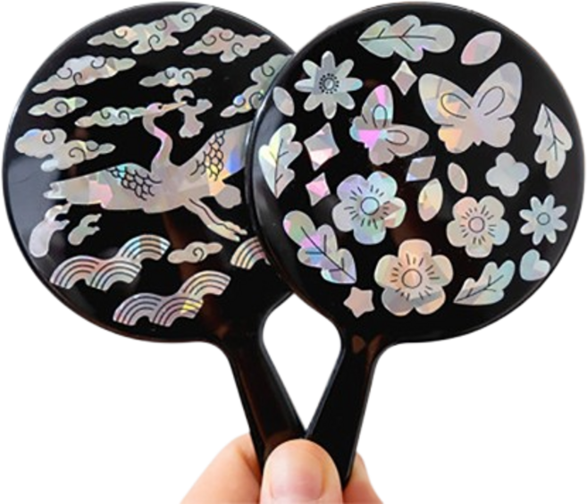 <바이오로드> 전통 자개 손거울 만들기 세트 DIY 키트 스티커 꾸미기 놀이 우리나라 공예 미술 수업 재료 초등 어린이, 1개, 자개손거울 DIY<학>