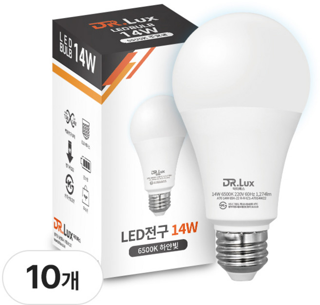 닥터룩스 LED 전구 14W, 10개, 주광색