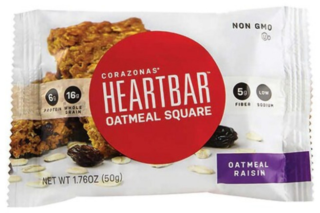 Corazonas 코라조나스 하트 바 오트밀 스퀘어 프로틴바 건포도 50g x 72팩 Raisin