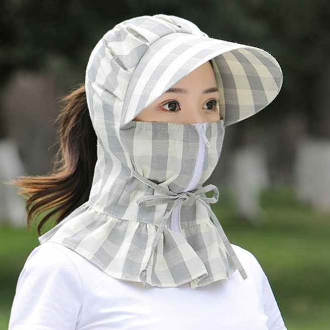자외선 햇빛 차단 썬캡 농사 작업 가리개 밭일 캐디 UV차단 걷기 비말차단 체크 모자