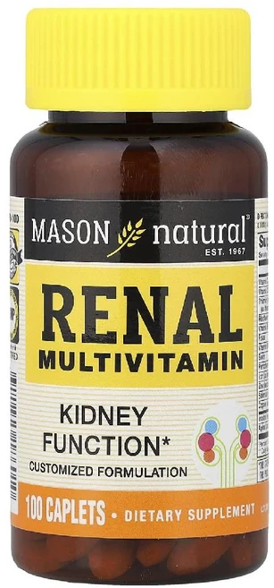 메이슨내추럴 종합비타민 Renal Multivitamin 캐플렛 100정, 메이슨 내추럴 신장 종합비타민 당의정 100정, 1개 - 쿠팡