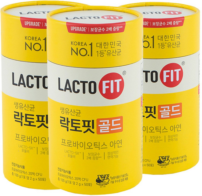 [AC-Mall] 생유산균 락토핏 골드/유산균 생존율 품질 관리 기술 NEF 인증/규칙적인 장 활동 배변습관 관리/하루 한포 온 가족 유산균, 100g, 3세트
