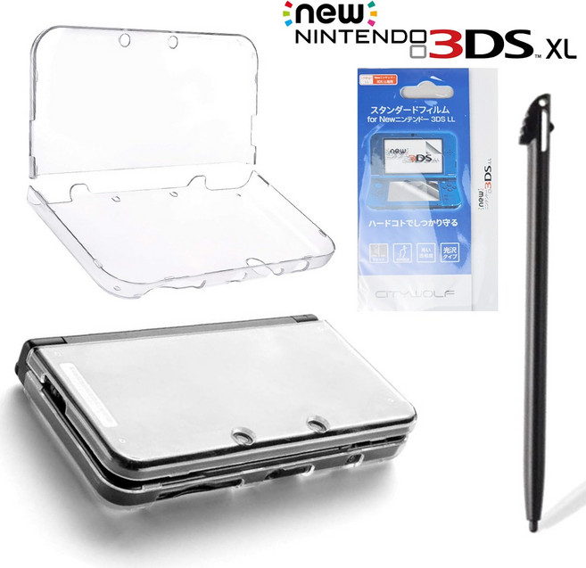 호환 뉴 닌텐도 3DS XL 투명 크리스탈 케이스 풀커버 액정 필름 터치펜 3종 방탄셋트(경첩있음), 사진참고, 1개, n1191