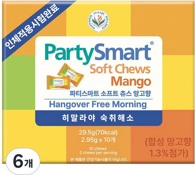 파티스마트 히말라야 숙취해소 소프트 츄스 망고 10개, 29.5g, 6개 - 쿠팡