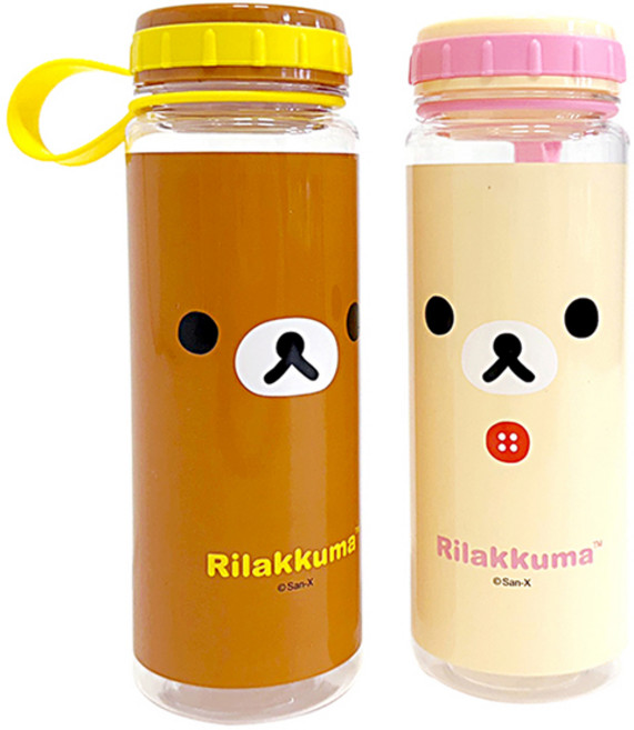 리락쿠마 핸들 얼굴 물병 물통 보틀 500ml 도시락 휴대용 어린이집 유치원 2종 색상, 브라운, 1개