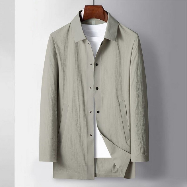 해피유통 남성 고급 트렌치 슬림 드라이 칼라 캐주얼 얇은 미디 기장 얇은 트렌치코트 jhsky