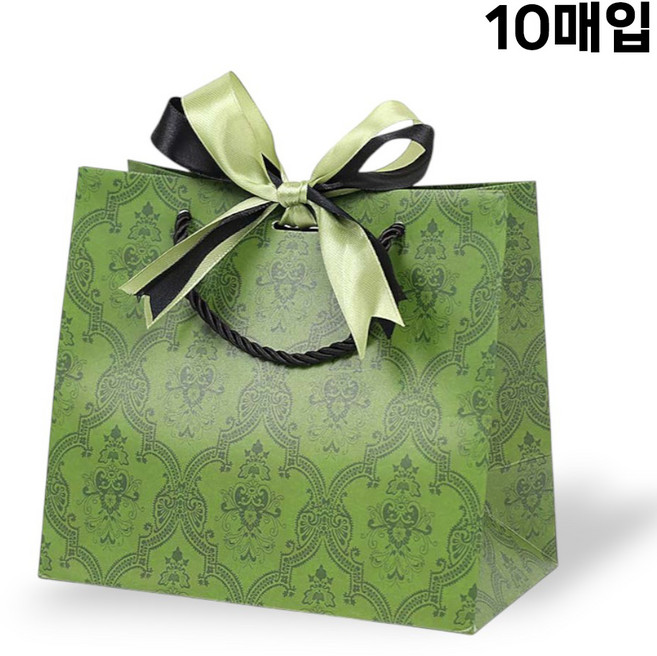 세모쇼핑백 명품 리본 종이가방 고급 종이쇼핑백 답례품 선물용 종이백, 10세트, 그린