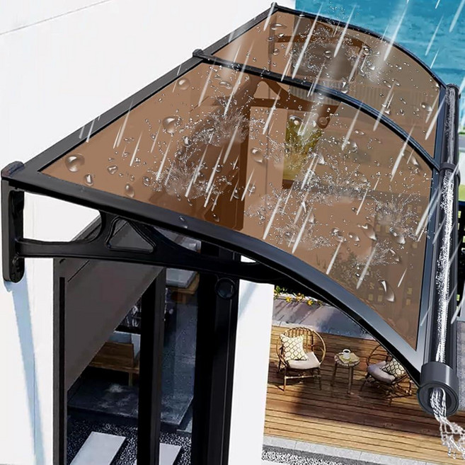 문 입구용 차양 문 캐노피용 알루미늄 창문 차양 외관 폴리카보네이트 커버 야외 현관 UV/비/눈 보호 쉬운 설치 브라운 보드(61x111.8cm(24x44인치)), 60x190cm/24x75in