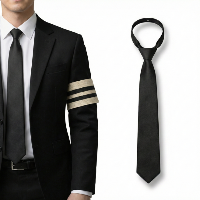 넥디그니티 장례식 상가집 조문용 자동 지퍼 검정 넥타이