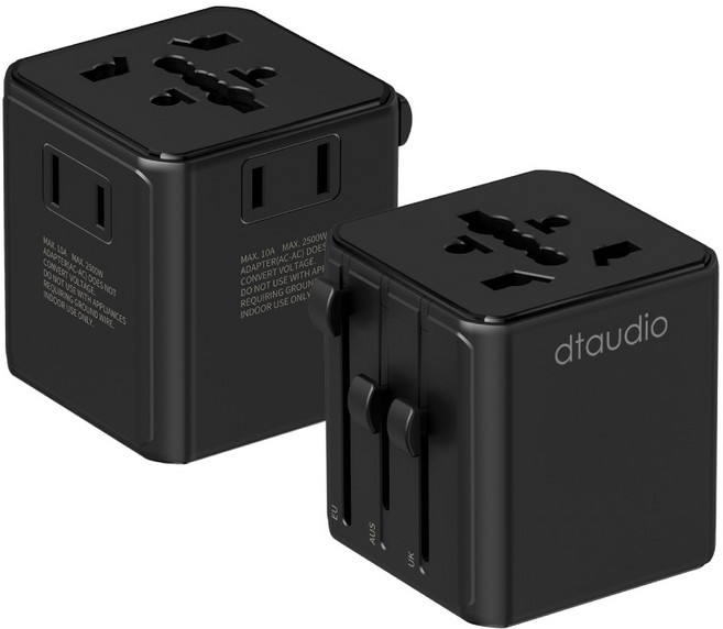 dtaudio 萬國旅行充電頭 1500W功率 全球通用轉接頭, 1個, 3插座款 黑色