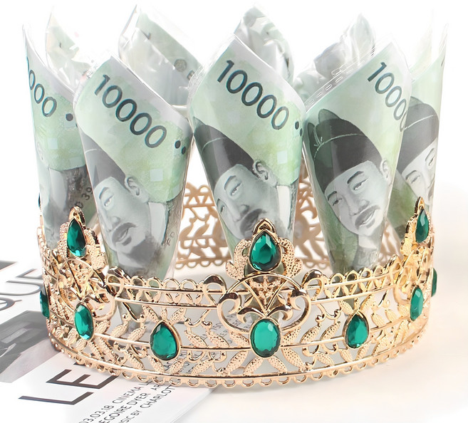 반전 용돈 생일 왕관 파티 용품 부모님 생신 축하 티아라 머리띠 어른용 아들 딸 선물 어버이날 어른 남자 플라워 모자 성인 엄빠 아빠 엄마 셀프, S99004E(에메랄드, 1세트