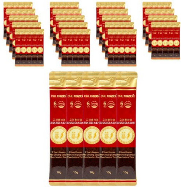 CHL 치어리더스 6년근 고려홍삼정 치어리더스타임 홍삼스틱 10g 100포, 1세트, 100회분
