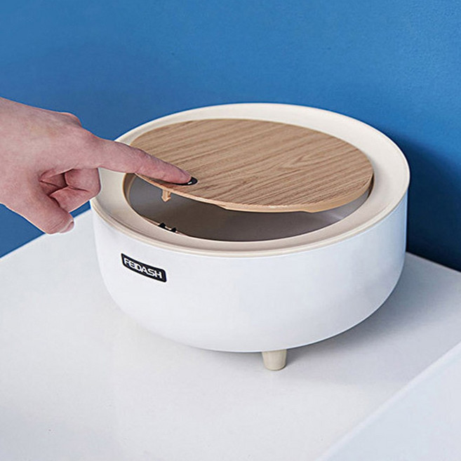 제이와이홀딩스 화장대 책상 미니 원형 원터치 휴지통 2L