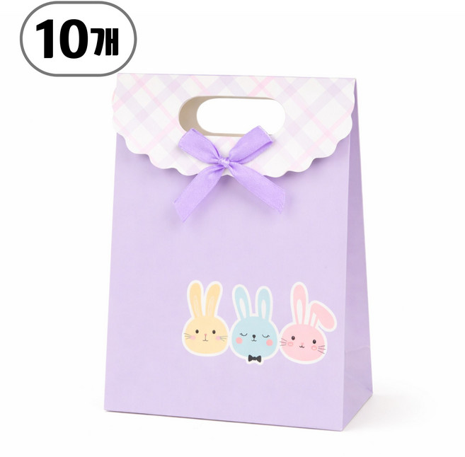 토끼 구디백 미니 손잡이 쇼핑백 답례품 포장백 선물포장, 10개, 퍼플
