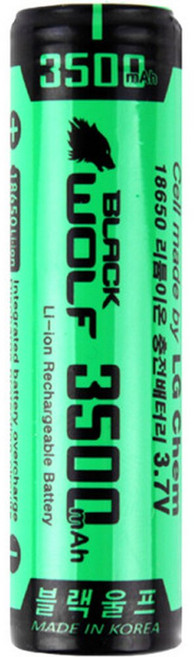 국산 LG셀 블랙울프 3500 18650 배터리 건전지 충전기, 1개