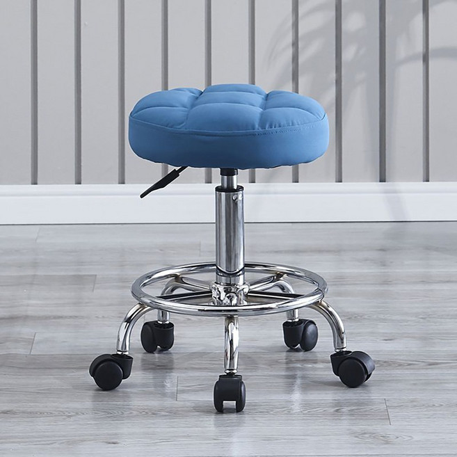 미용실 네일샵 이발소 바퀴 원형 스툴 침실 회전형 높이조절 화장대 의자, 블루B, 무등받이형(바퀴A)