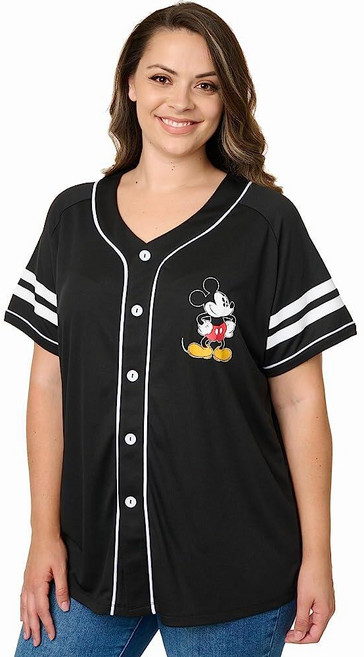 Disney 미키 마우스 스티치 잭 스켈링턴 여성용 저지 셔츠 버튼 프론트 블랙 - 미키