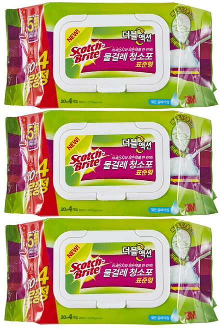 스카치브라이트 물걸레 청소포 더블액션 표준형 20 + 4매, 3개