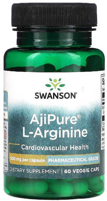 Swanson AjiPure 스완슨 아지퓨어 l-아르기닌 500mg 베지 캡슐 60정, 60개