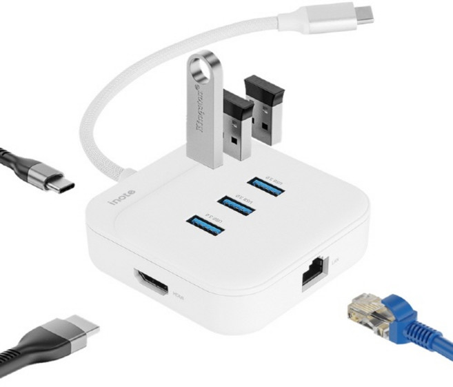 (퓨전에프앤씨) C타입 이더넷 랜포트 4K 60Hz 6in1 손바닥 사이즈 CH60P (USB허브/멀티허브/6포트) ▶ (무전원/C타입) ◀, 상세페이지 참조, 1개