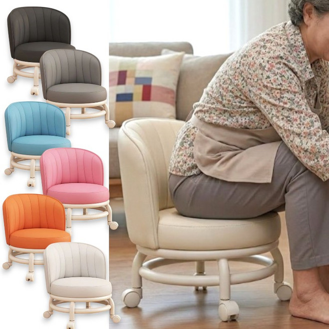 등받이형 무빙 의자 앉은뱅이 낮은 바퀴 이동 보조 좌식 회전 쿠션 스툴, 1개, 다크그레이