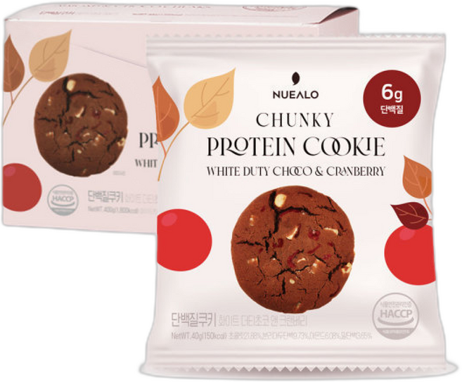 누알로 꾸덕한 단백질 쿠키 화이트더티초코 앤 크랜베리 맛, 3박스, 1.2kg