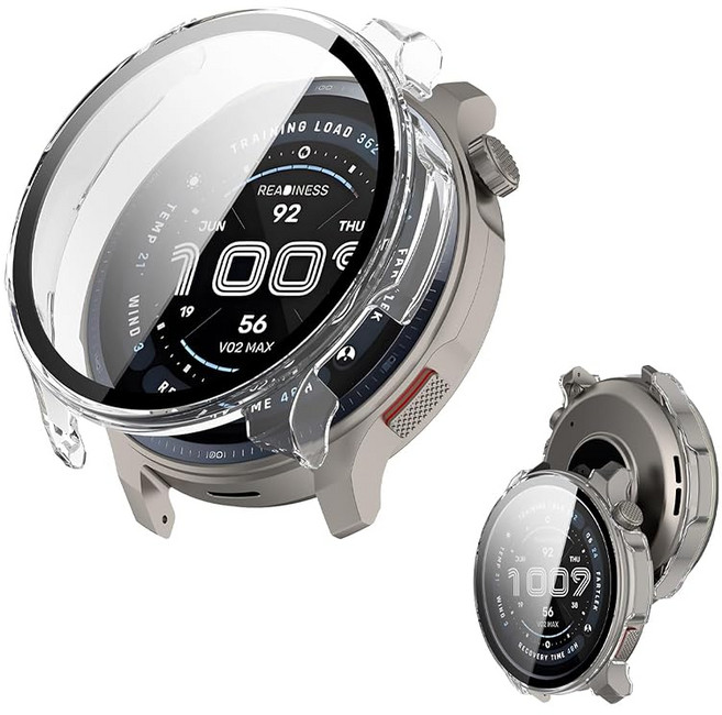 Amazfit Balance 2 용 케이스 커버 유리 필름 일체형 케이스 NOUKAJUFor 스마트 시계 보호 필름 PC+ 강화 유리프 일체형 전면 보호 초박형 장착 간단 내충격, 1개, 상세페이지 참조