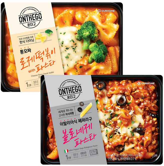 아워홈 온더고 통모짜 로제 떡볶이 with 파스타 320g+라구 볼로네제파스타 with 페퍼300g, 1개, 300g