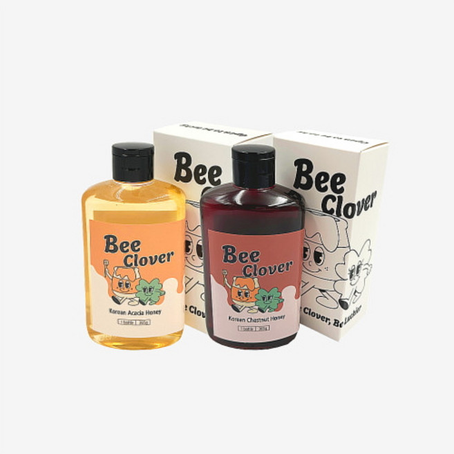 [국내산 천연꿀 100%] 비클로버 포춘허니 바틀 세트 아카시아 밤꿀 답례품 (각 365g), 1개, 730g, 아카시아 + 아카시아