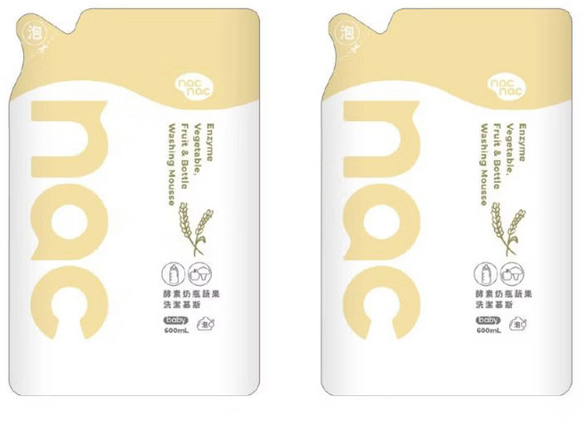 nac nac 酵素奶瓶蔬果洗潔慕斯補充包 600ml雙入組 溫和清潔 多用途洗淨寶寶餐具蔬果, 2個, 600ml