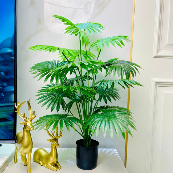 北歐風 模擬綠植盆栽 龜背竹 裝飾擺件, 70CM扇葵 帶黑色配重底座 不含花籃 70釐米, 1件