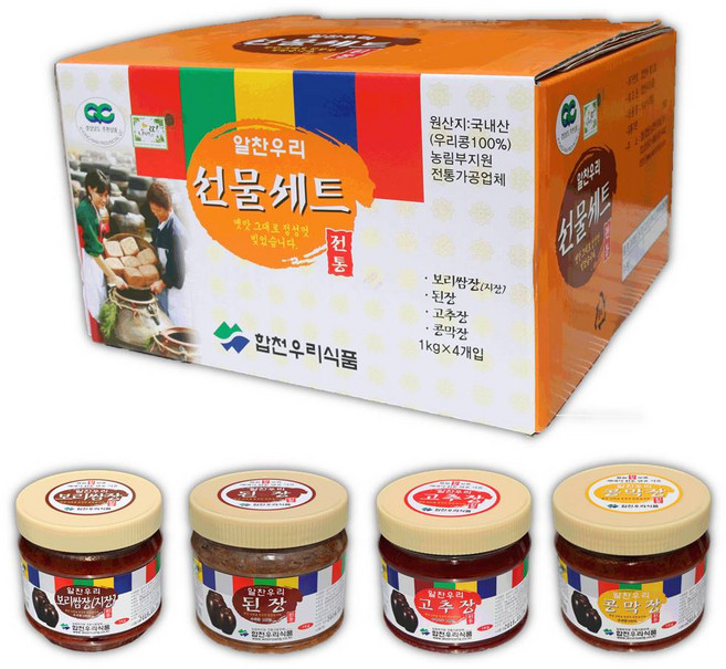 알찬 우리식품 장류선물세트 중 (된장 고추장 콩막장 보리쌈장 각500g), 1kg