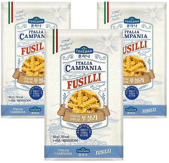 폰타나 이탈리아 캄파니아 푸실리, 500g, 3개
