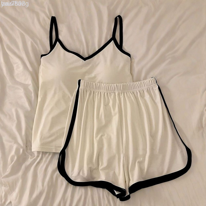 涼感冰絲睡衣女夏季吊帶背心薄款套裝家居服