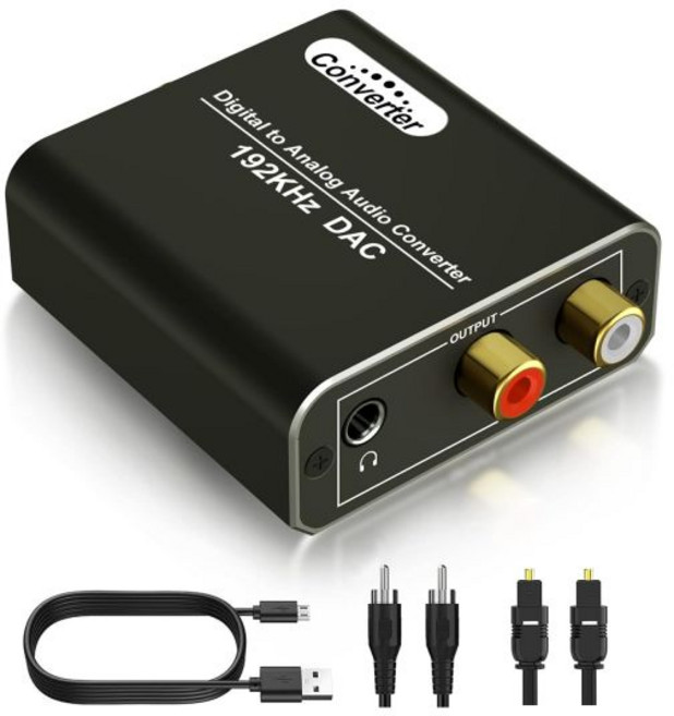 디지털 아날로그 오디오 컨버터 192KHz DAC 옵티컬 토스링크 및 SPDIF 코액시얼 RCA LR 3.5mm 잭 포함 TV DVD 블루레이 홈시네마용, 1개