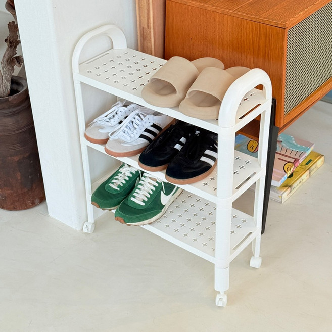 이동식 미니멀 신발장, 3단, 화이트