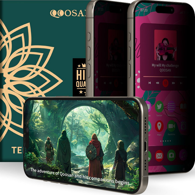 쿠산 지문방지 사생활 보호필름 안깨지는 아이폰 액정보호필름, 2세트