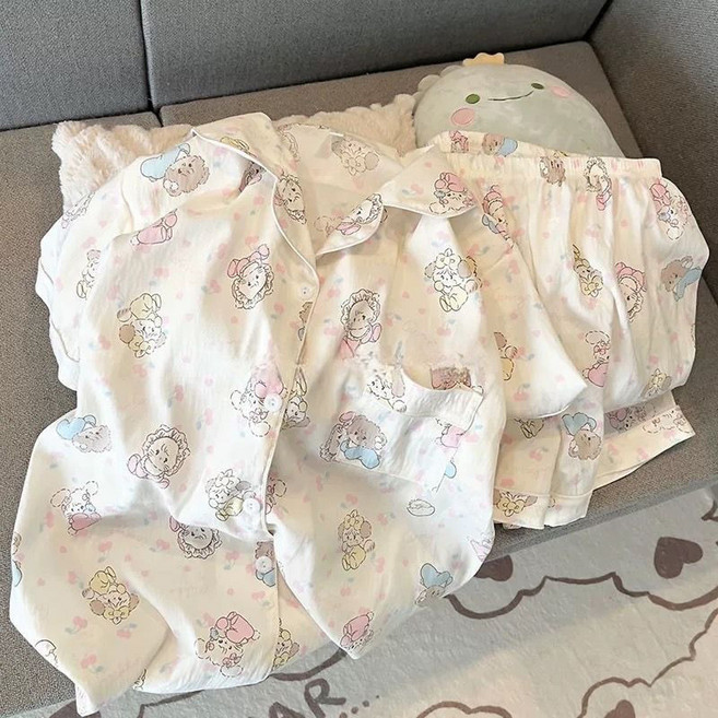睡衣兩件套 寬鬆卡通印花家居服