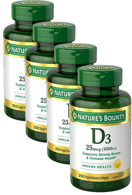 네이처스 바운티 비타민D3 1000IU 소프트젤 Nature's Bounty Vitamin D3 Softgels, 4개, 250정 - 쿠팡