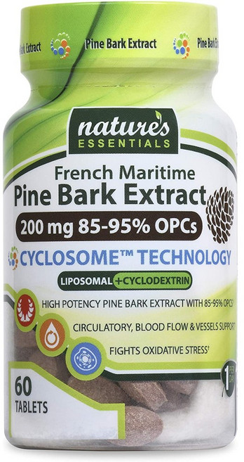 NATURE'S ESSENTIALS Pine Bark 프랑스 해상 소나무 껍질 추출물 200mg 60베지캡슐, 1개, 60정