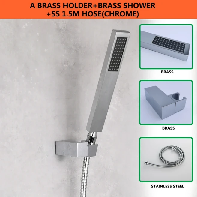 콘센트 커넥터가있는 골드/그레이/블랙/크롬 핸드 샤워 세트 휴대용 강우량 1/2/3 기능 샤워 황동 홀더 1.5, 24 Chrome 1
