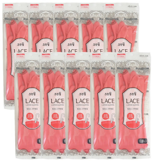 크린랩 레이스 고무장갑, 코랄, 대(L), 10개