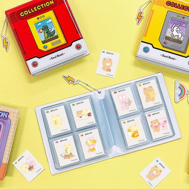 [4포켓] 미니 띠부씰북 포켓몬 띠부띠부씰 앨범 띠부씰 바인더 포켓몬빵 스티커 씰북, 핑크