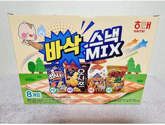 해태 바삭스낵 믹스 560g 맛동산 오사쯔 빠새 컨츄리콘, 2개